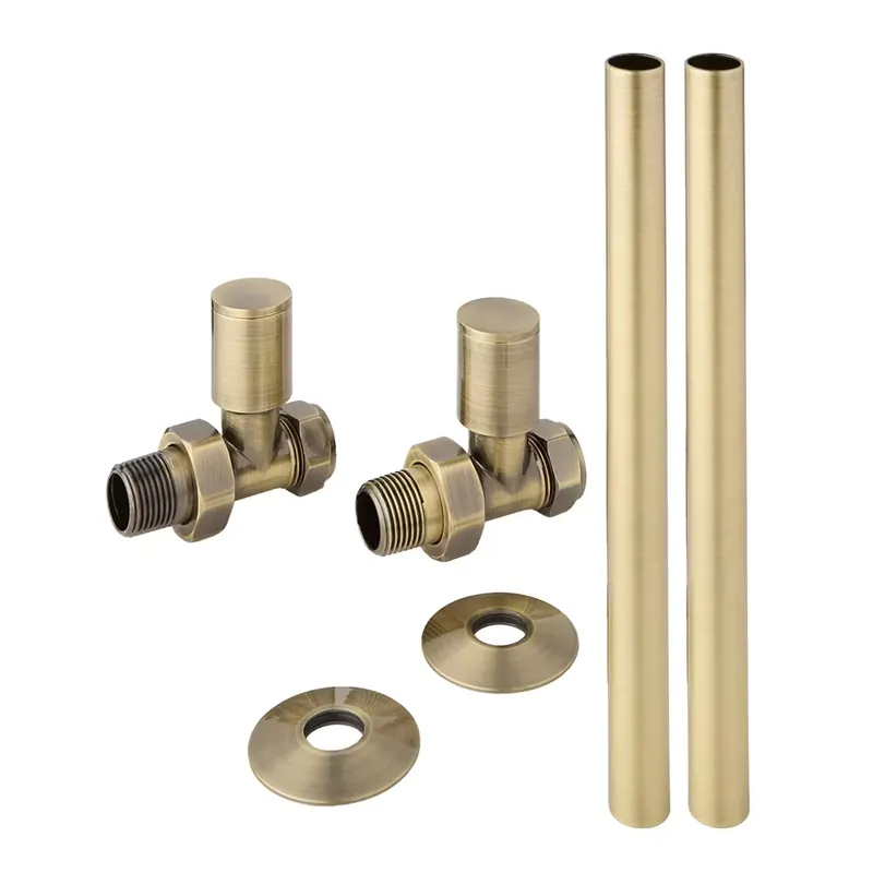 Offerta Set Moderno di Tubi e Valvole Diritte per Radiatore - Oro Spazzolato