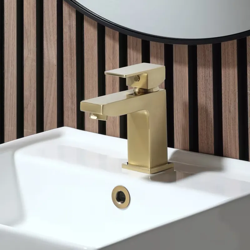 Miscelatore Moderno per Lavabo Monoforo - Oro Satinato - Lyra Sconto