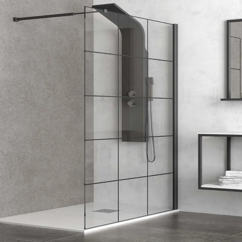 Parete doccia walk-in cristallo serigrafato H200cm 6mm profilo nero NEROFREE1 Quantità Limitata