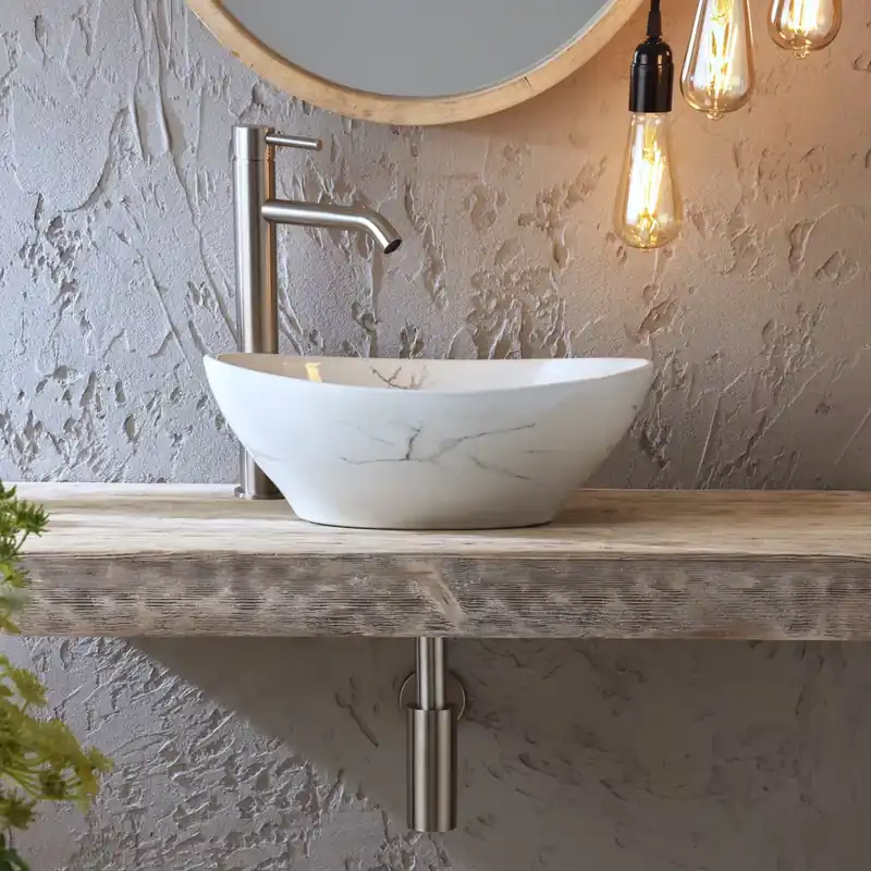Saldi Lavabo d‘Appoggio Ovale Effetto Marmo - 405mm x 330mm (Senza Fori per la Rubinetteria) - Kenton