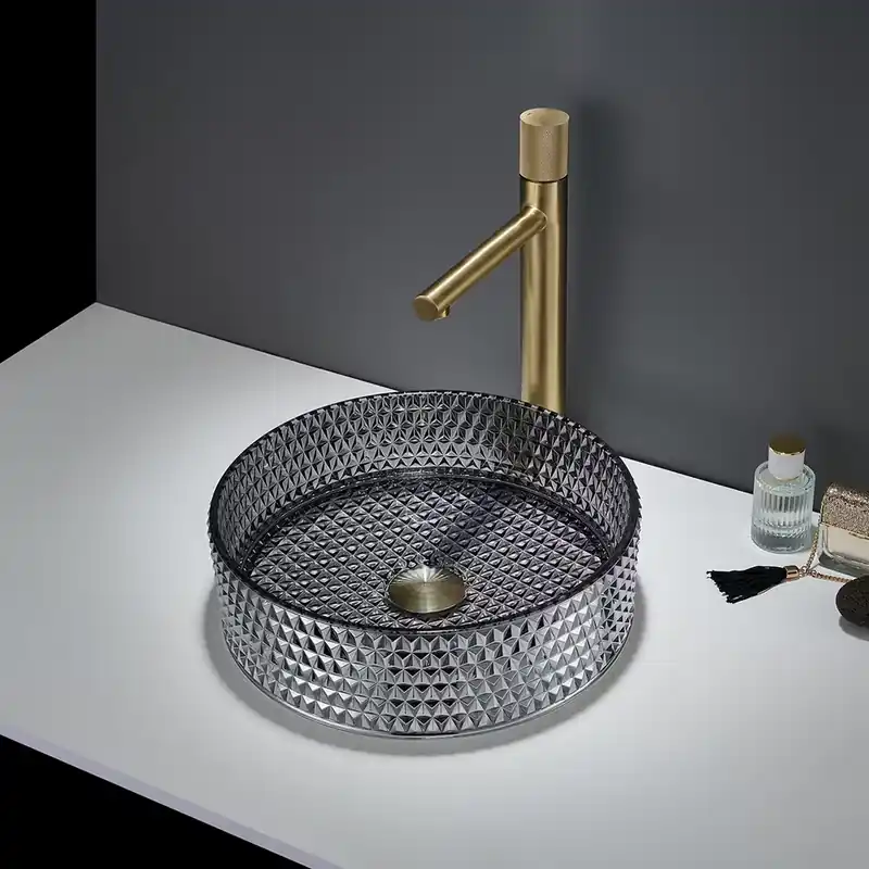 Ultimissimo Modello Lavabo da Appoggio Rotondo in Vetro Cristallo - 353mm (Senza Fori per la Rubinetteria) - Scelta di Finiture - Covelly