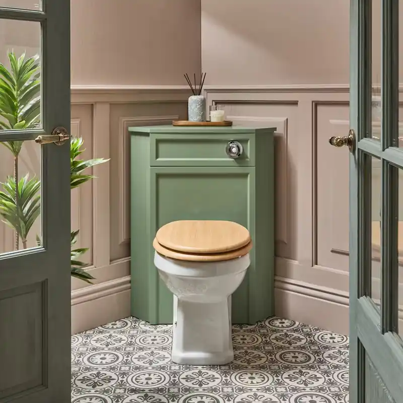 Offerta Del Giorno Mobile WC Angolare in Bianco Antico con Sanitario a Filo Muro Richmond - Scelta di Finiture e Sedile - Thornton