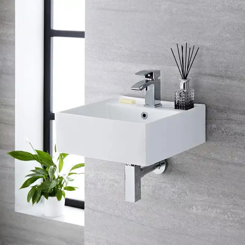 Lavabo Moderno Sospeso Bianco - Scelta di Misure a Anello per Troppopieno Anello di Troppopieno Distintos Acabados - Halwell Più Venduto