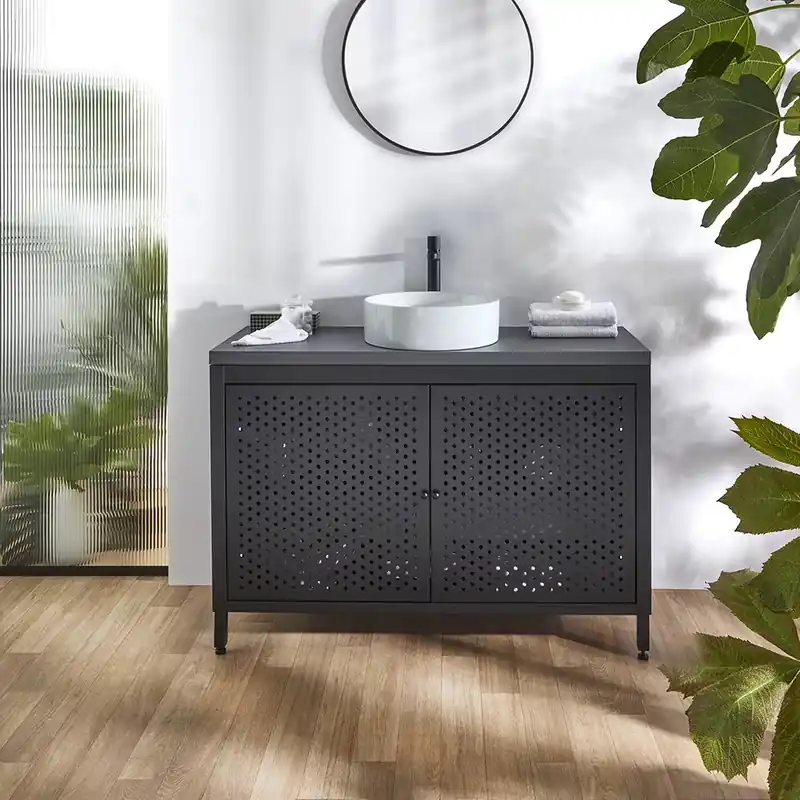 Mobile da Lavabo per Bagno in Metallo Nero da 1200mm - Scelta di Lavabo e Piano di Lavoro in Diverse Finiture - Beswick Esclusivo