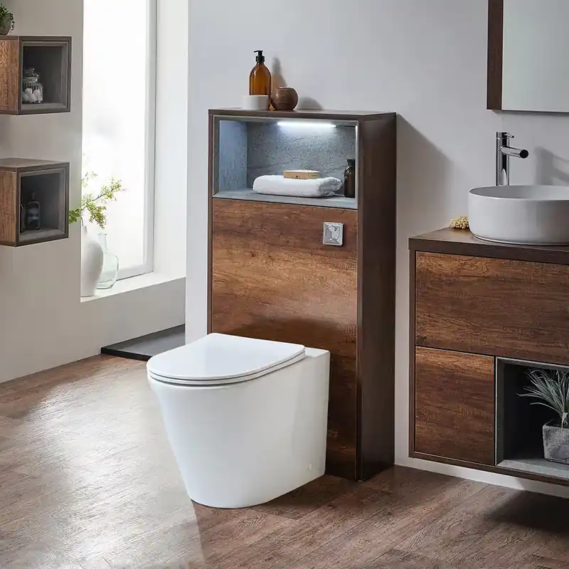 Compra Oggi Stesso Mobile per WC da 600mm Completo di Sanitario a Filo Muro Colby -Scelta di Finiture e Luce LED - Hoxton