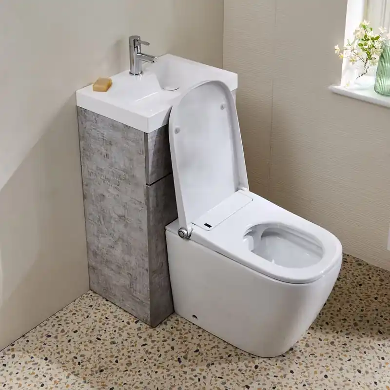 Set Mobile Bagno Multiuso Salvaspazio Completo di Mobile Lavabo e Sanitario con Lavabo Elements e Smart Toilet Stile WC Giapponese con Sanitario e Bidet Hirayu - 500mm x 890mm - Selección de Acabados - Cluo Saldi