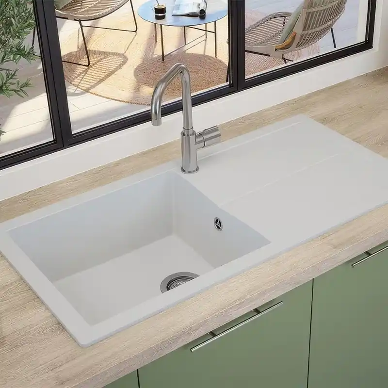 Novità Rocklite Milton - Lavello da Cucina in Materiale Composito a Una Vasca con Gocciolatoio Reversibile - Scelta di Finitura