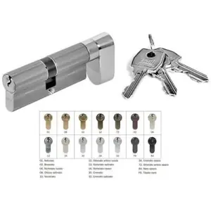 Cilindro AGB modello OPERA DQ/SL 600 pomolo/chiave senza segnalatore con sistema a cifratura speciale MK misura P35/10/25 per portoncino in ottone nichelato opaco Di Tendenza