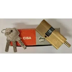 Nuova Collezione Cilindro CISA modello ASTRAL codolo15/chiave misura 34.5/10/24.5 per portoncino in ottone naturale