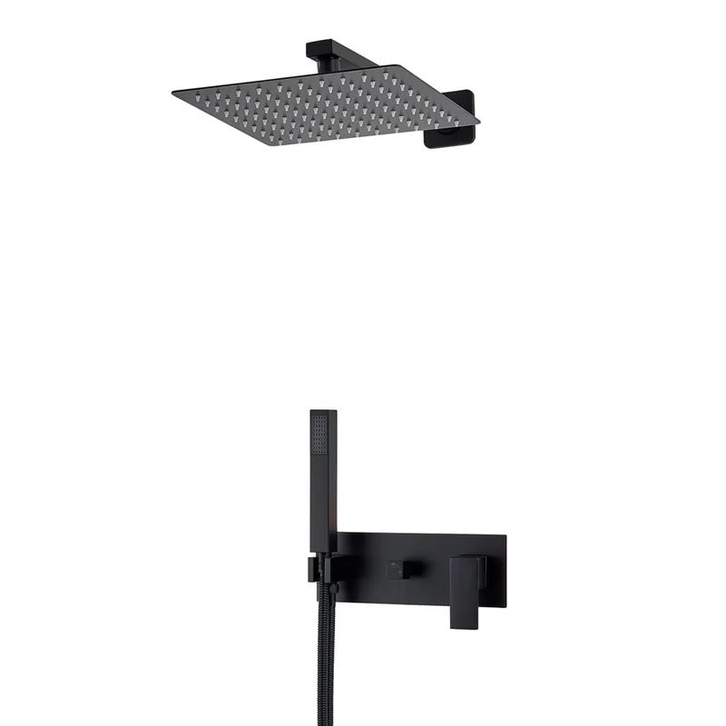 Prezzo Di Fabbrica Kit doccia NERO con Soffione 20x20 - Braccio Doccia - Miscelatore POSEIDON