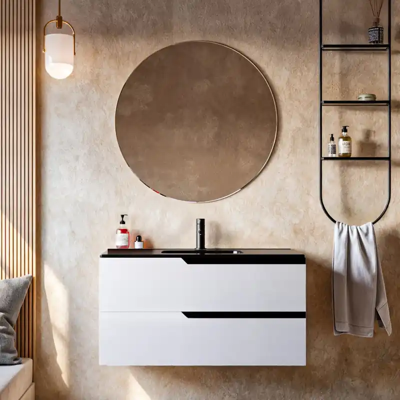 Acquista Ora Mobile bagno Sospeso Bianco 80 100 con Lavabo nero Opaco - JAGUAR