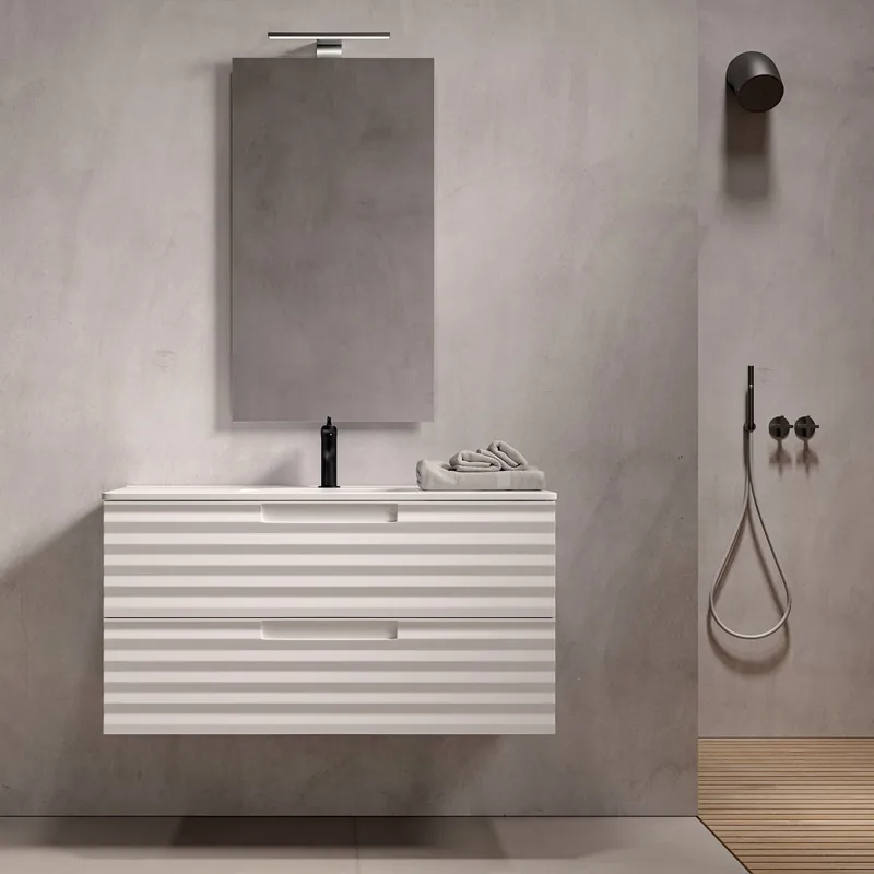 Mobile bagno sospeso 100cm Bianco ondulato ZEN Bestseller