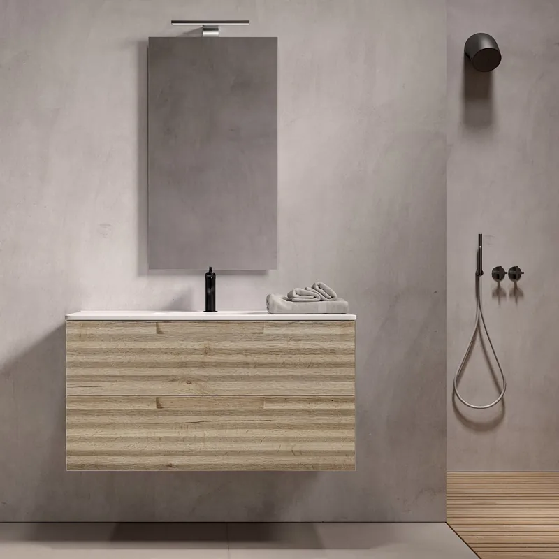 Compra Adesso Mobile bagno sospeso 100cm Rovere Alba ondulato ZEN