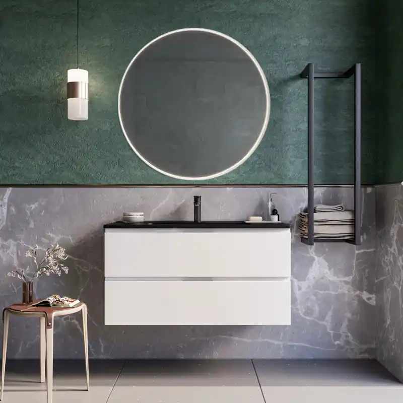 Di Tendenza Mobile bagno sospeso 80cm Bianco lavabo nero opaco specchio ARMONY
