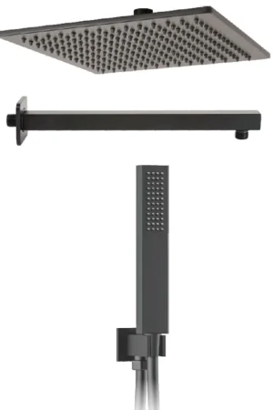 Sconto Kit doccia NERO 5PZ Soffione 25x25 Presa Acqua Braccio Doccia Flex e Doccetta METAFORM