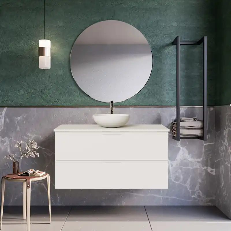 Spedito Oggi Mobile bagno sospeso 80cm Bianco con mensola e lavabo ad appoggio - ARMONY