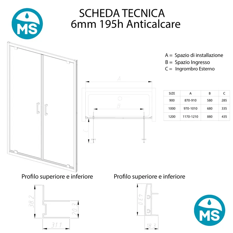Prezzo Ridotto Porta Doccia Saloon dentro o fuori h195 Battente Opaca anticalcare 6mm JAVA