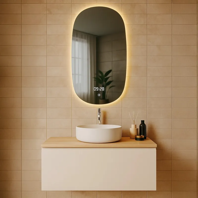 Specchio Bagno Ovale 90x50CM LED e Orologio Digitale Non Perdere