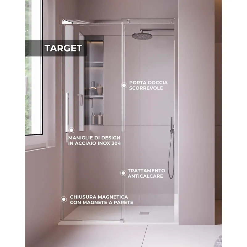 Nicchia Porta Doccia Satinata 8mm h200 Trasparente TARGET Prezzo Ridotto