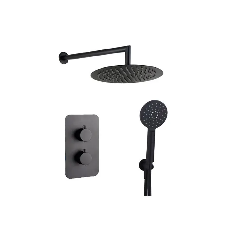 Kit doccia termostatico Nero 5pz Miscelatore - Braccio - Soffione 25 - Doccetta Prezzo Conveniente