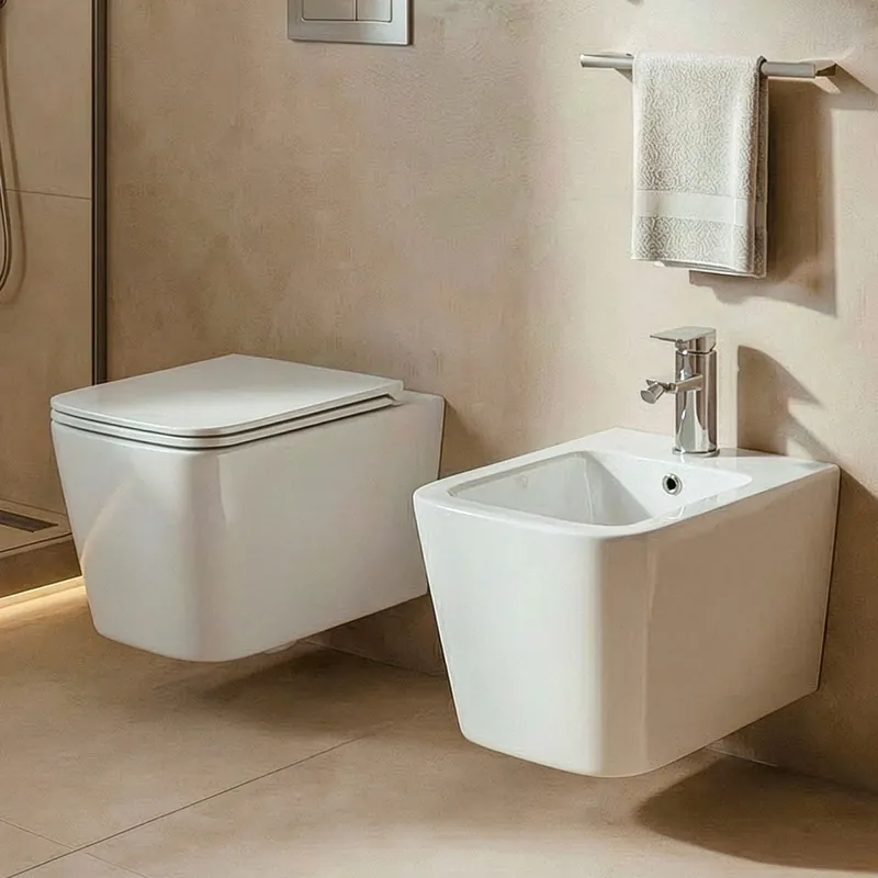 Direttamente Dal Produttore Sanitari quadrati sospesi bianco lucido wc e bidet GRETA