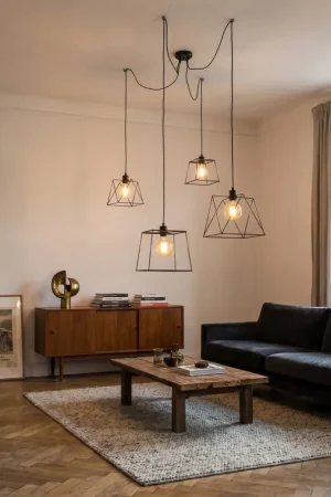 Acquista Ora Lampadario Sospensione nero Design poligonale industrial Ideale per grandi tavoli e loft