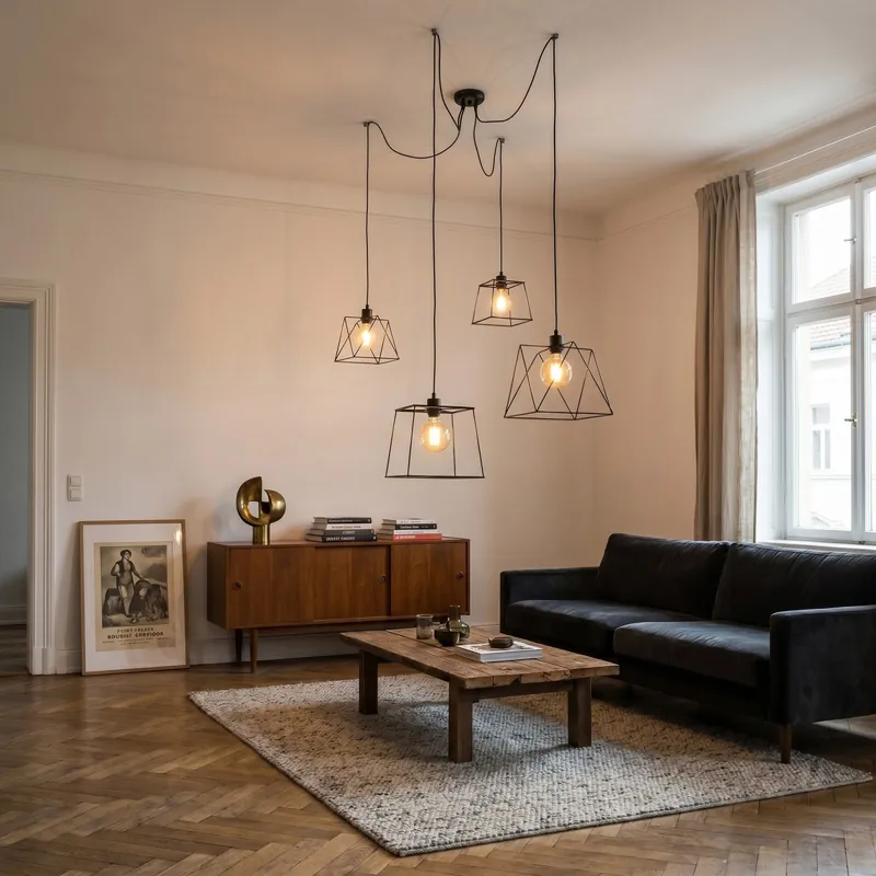 Acquista Ora Lampadario Sospensione nero Design poligonale industrial Ideale per grandi tavoli e loft