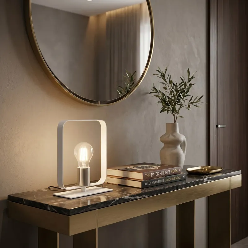 Solo Oggi Lampada da tavolo in bianco e nickel Design quadrato elegante per comodino e salotto