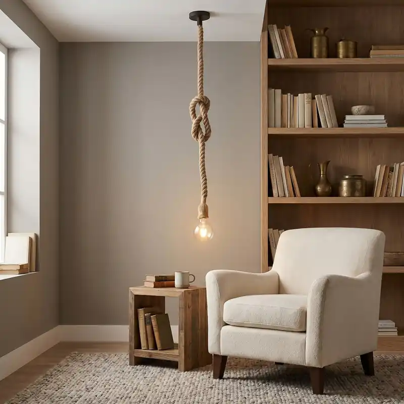 Lampada a Sospensione in corda di canapa Stile vintage rustico 1XE27 Miglior Prezzo