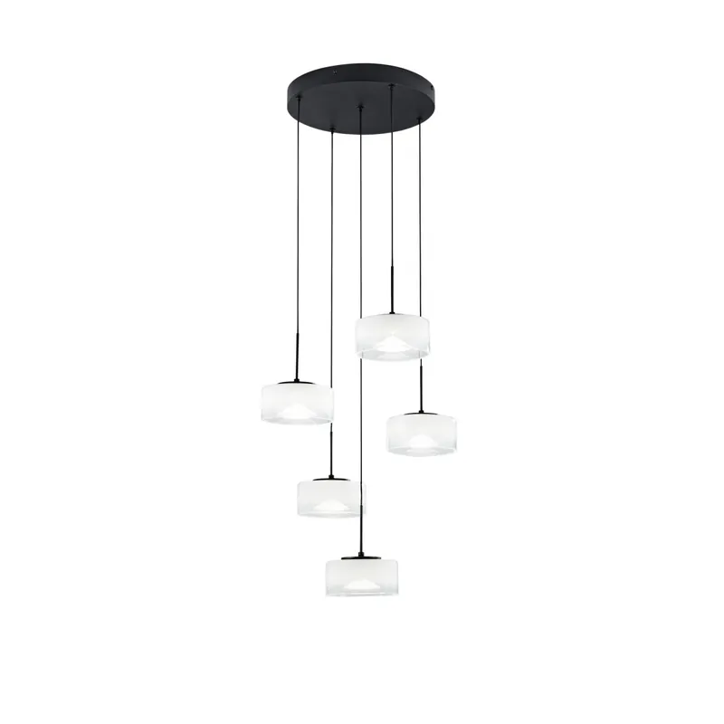 SOSPENSIONE LED EMILY BIANCA CINQUE PENDENTI IN VETRO+METALLO 40W CCT 2700/3200/4000K D44X150CM Occasione