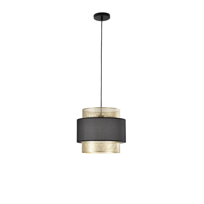 Economico SOSPENSIONE LOUNGE SINGOLO PENDENTE ORO E NERO IN METALLO 1XE27 D35X200CM