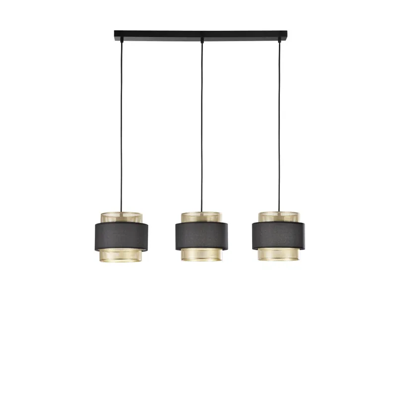 SOSPENSIONE LOUNGE TRE PENDENTI ORO E NERO IN METALLO 3XE27 85X21X200CM Miglior Prezzo