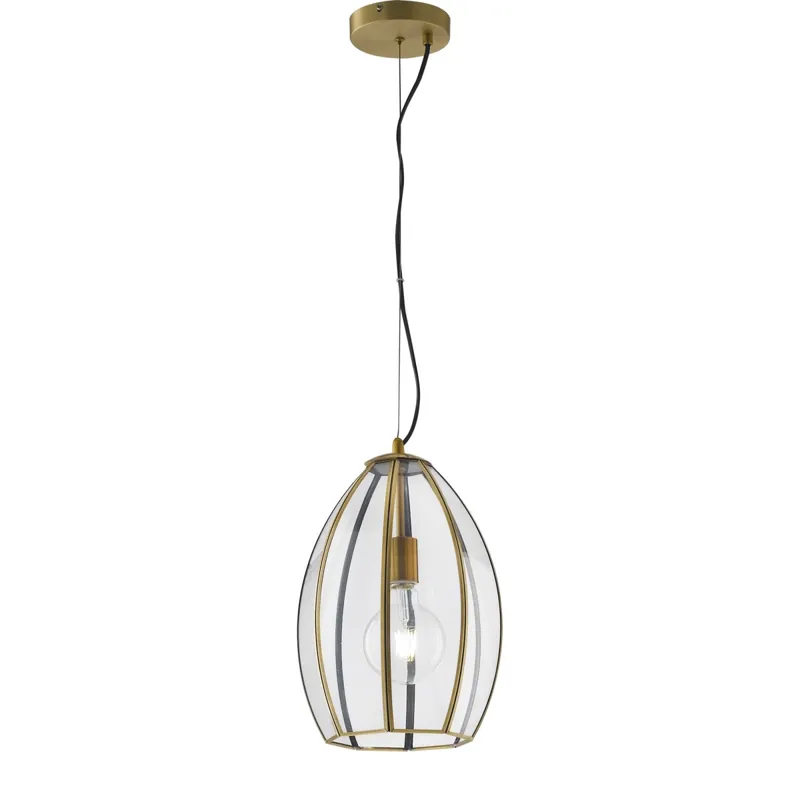 Quantità Limitata SOSPENSIONE CHESTER RASPARENTE/OTTONE 1XE27 23X23X130CM