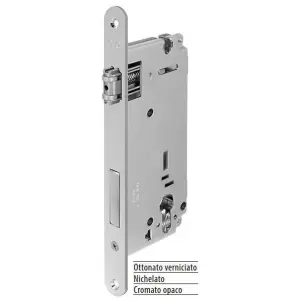 Serratura AGB modello SICUREZZA con foro cilindro entrata 50mm frontale 22x238mm bordo tondo scrocco a rullo per porta in acciaio finitura ottonato verniciato Prezzo Ridotto
