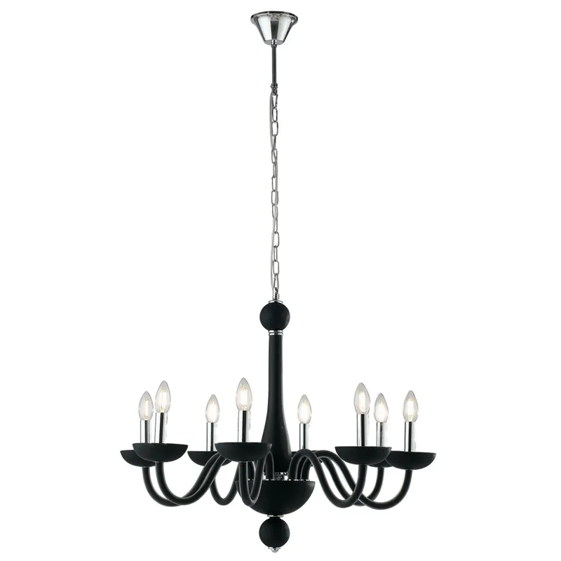 LAMPADARIO ALFIERE NERO/CROMO 8XE14 74X178CM Promozione Esclusiva