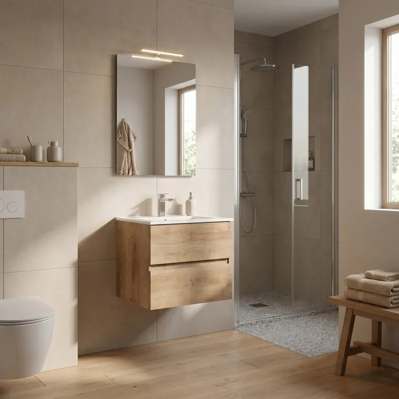 Soddisfatti O Rimborsati Mobile bagno sospeso Specchio e Lampada Rovere 60 80 100 Krea