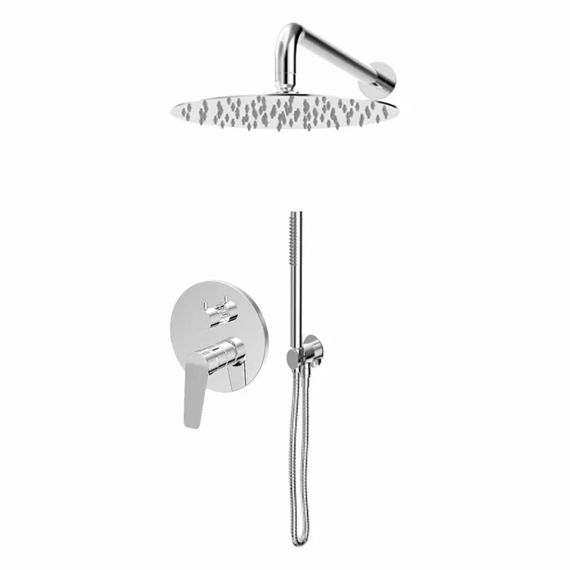 Kit doccia cromato 6pz Braccio di supporto - Soffione Inox 25 - Presa acqua con doccetta - Miscelatore 2 vie Promozione