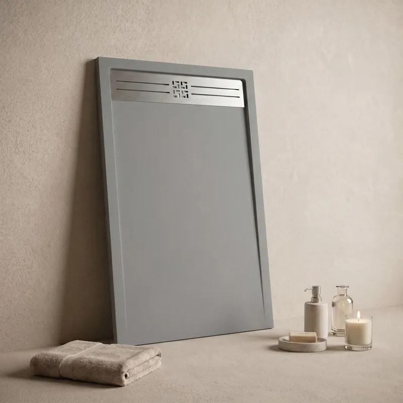 Piatto Doccia NEXUS 3cm in Marmoresina Effetto Pietra Grigio Chiaro con Griglia Inox Popolare