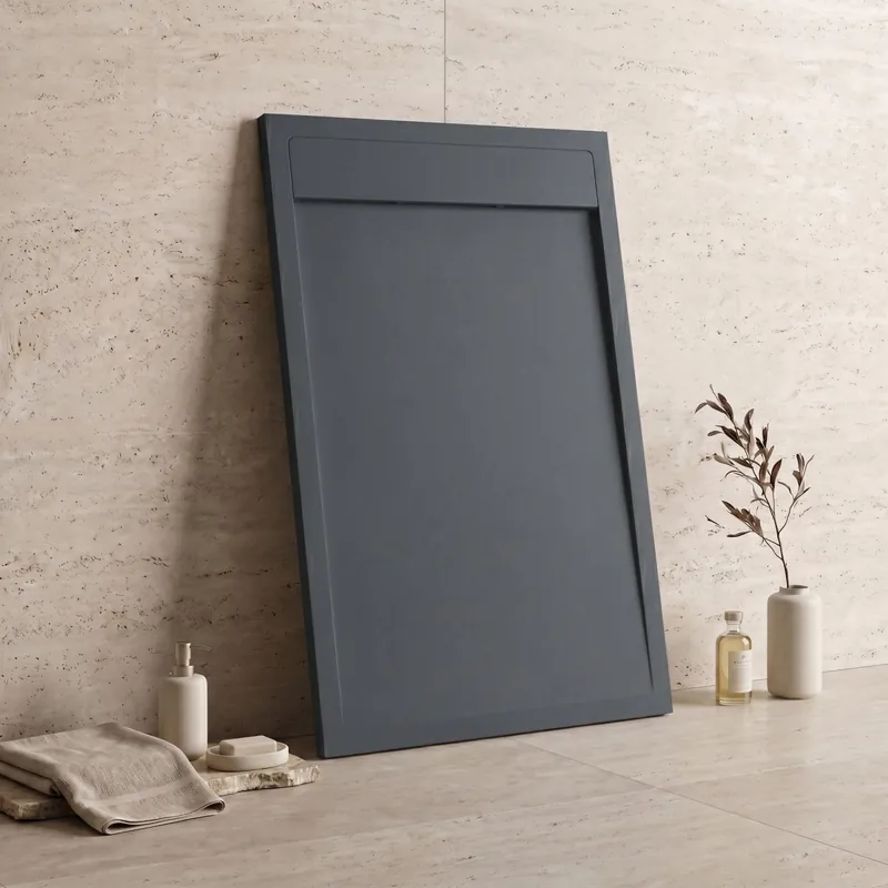 Piatto Doccia MATERIA 3cm in Marmoresina Effetto Pietra Grigio Antracite - Scarico Totale Professionale