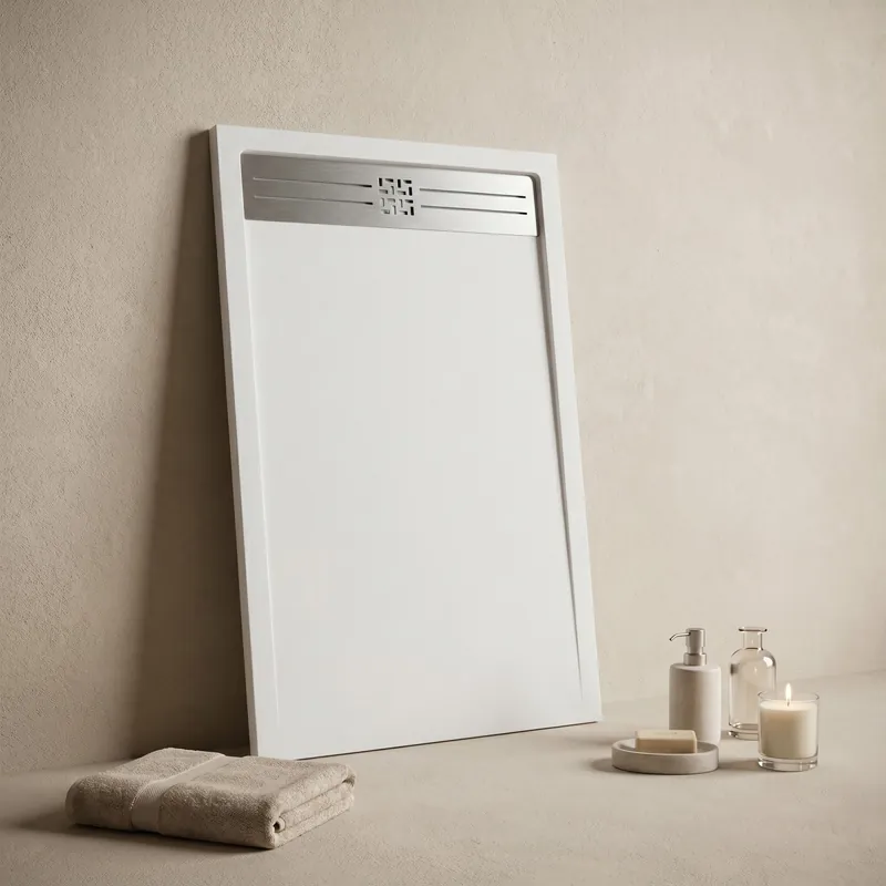 Piatto Doccia NEXUS 3cm in Marmoresina Effetto Pietra Bianco con Griglia Inox Prezzo Di Fabbrica