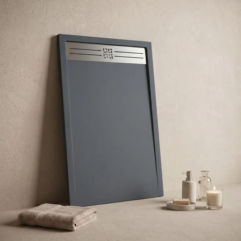 Promozione Esclusiva Piatto Doccia NEXUS 3cm in Marmoresina Effetto Pietra Grigio Scuro con Griglia Inox