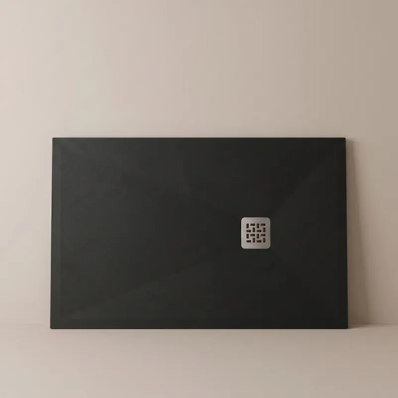 Professionale Piatto Doccia KRONOS PRO 3cm in Marmoresina Effetto Pietra Nero - Griglia Inox