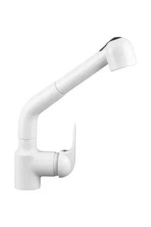Mitigeur d‘évier de cuisine avec bec haut, douchette extractible, couleur blanc brillant Gattoni Callisto 0400/PC01 Reso Gratuito