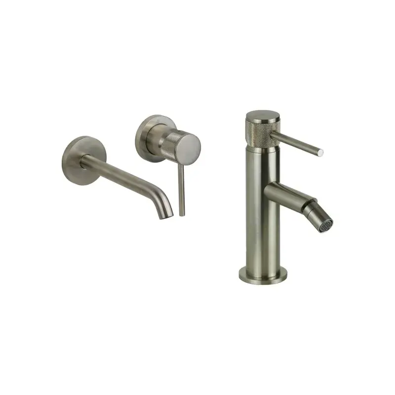 Offerta Speciale Wandmontiertes Waschbecken- und Bidetmischer-Set in gebürsteter Stahlausführung mit Luxusgriff Gattoni Beta KITBETA3NS