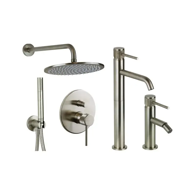 Must-Have Hohes Waschbecken-Mischbatterie-Set, Bidet und Duschset in gebürsteter Stahlausführung mit Luxusgriff Gattoni Beta KITBETA5NS
