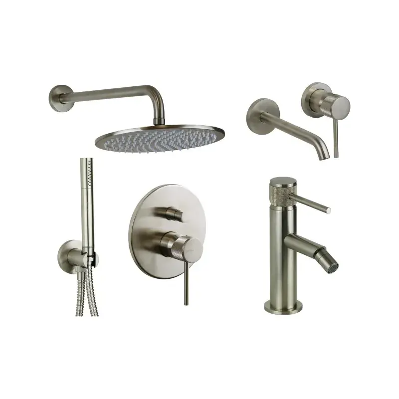 Wandmontiertes Waschtischmischer-Set, Bidet und Duschset in gebürstetem Stahl mit Luxusgriff Gatoni Beta KITBETA6NS Compra Online