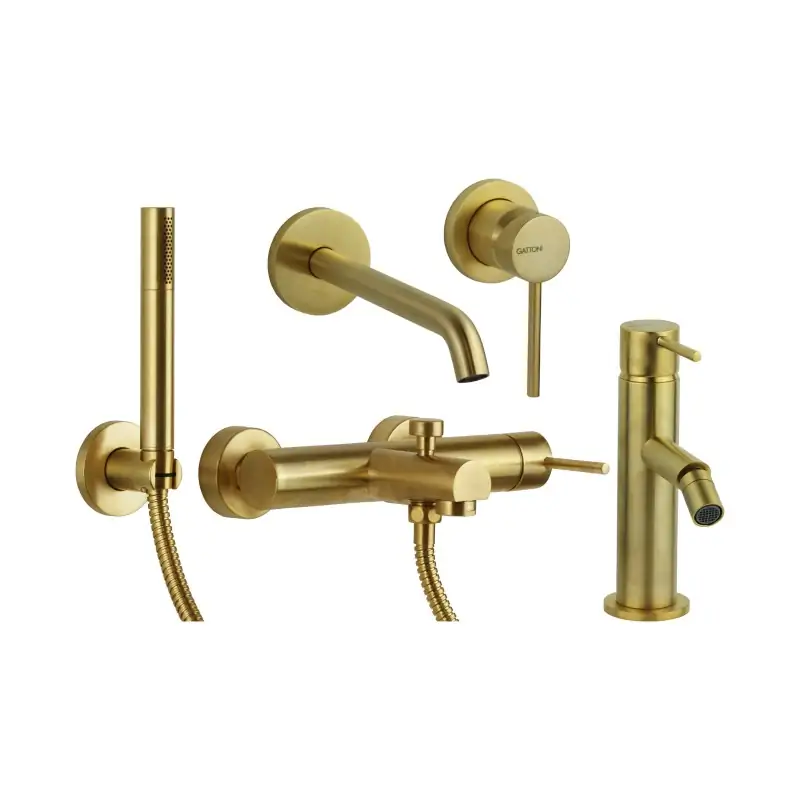Wandmontiertes Waschtischmischer-Set, Bidetmischer und Badewannen-Set in gebürsteter Goldfarbe Gattoni Easy KITEASYSG9 Prezzo Scontato