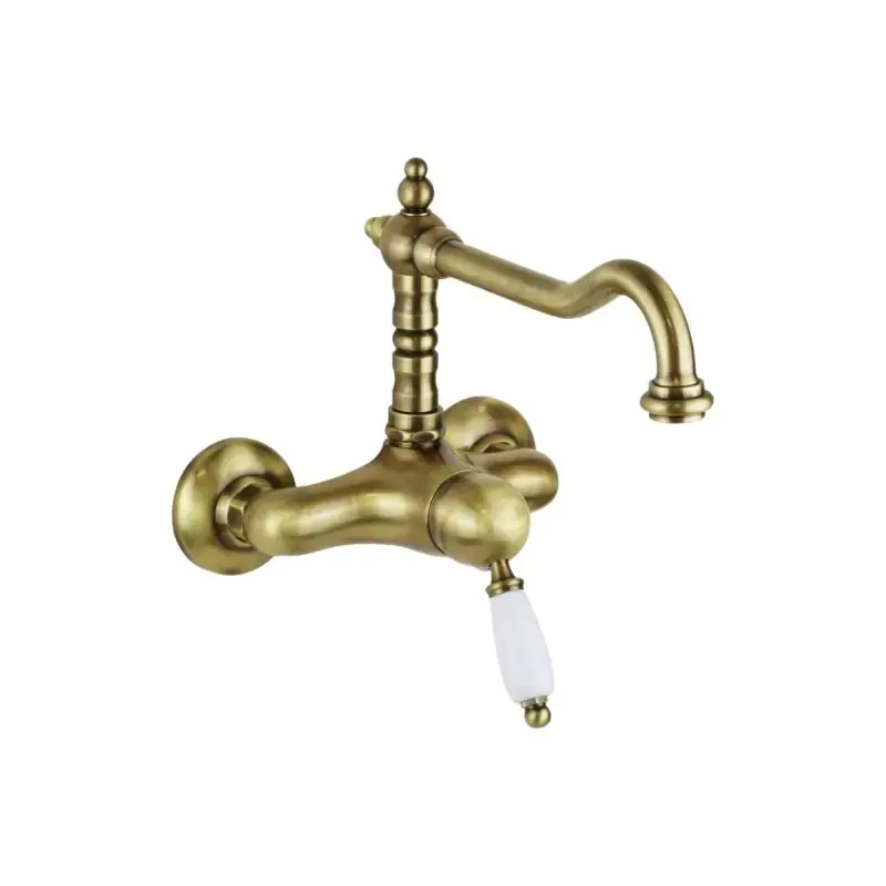 Ordina Subito Wandmontierter Spültischmischer in Bronzefarbe mit hohem Schwenkauslauf Porta & Bini New Old 50451BR