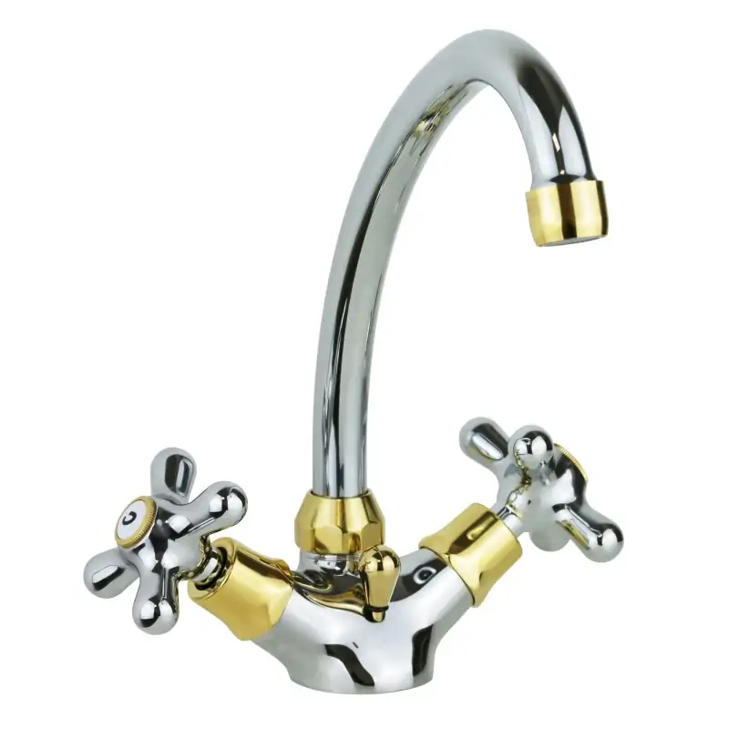 Offerta Zweihebel-Spültischarmatur, chrom-goldfarbener, drehbarer Auslauf Paffoni Iris IRV077CO
