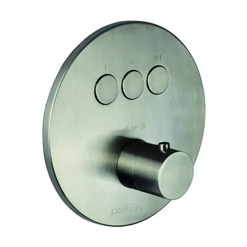 Externes Einbau-Thermostat-Duschset mit 3 Funktionen und farbigem Knopf aus gebürstetem Stahl Paffoni Compact Box CPT019ST Pagamento Sicuro
